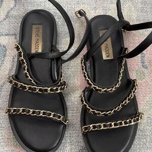 Steve Madden Black Sandals with Gold Accents